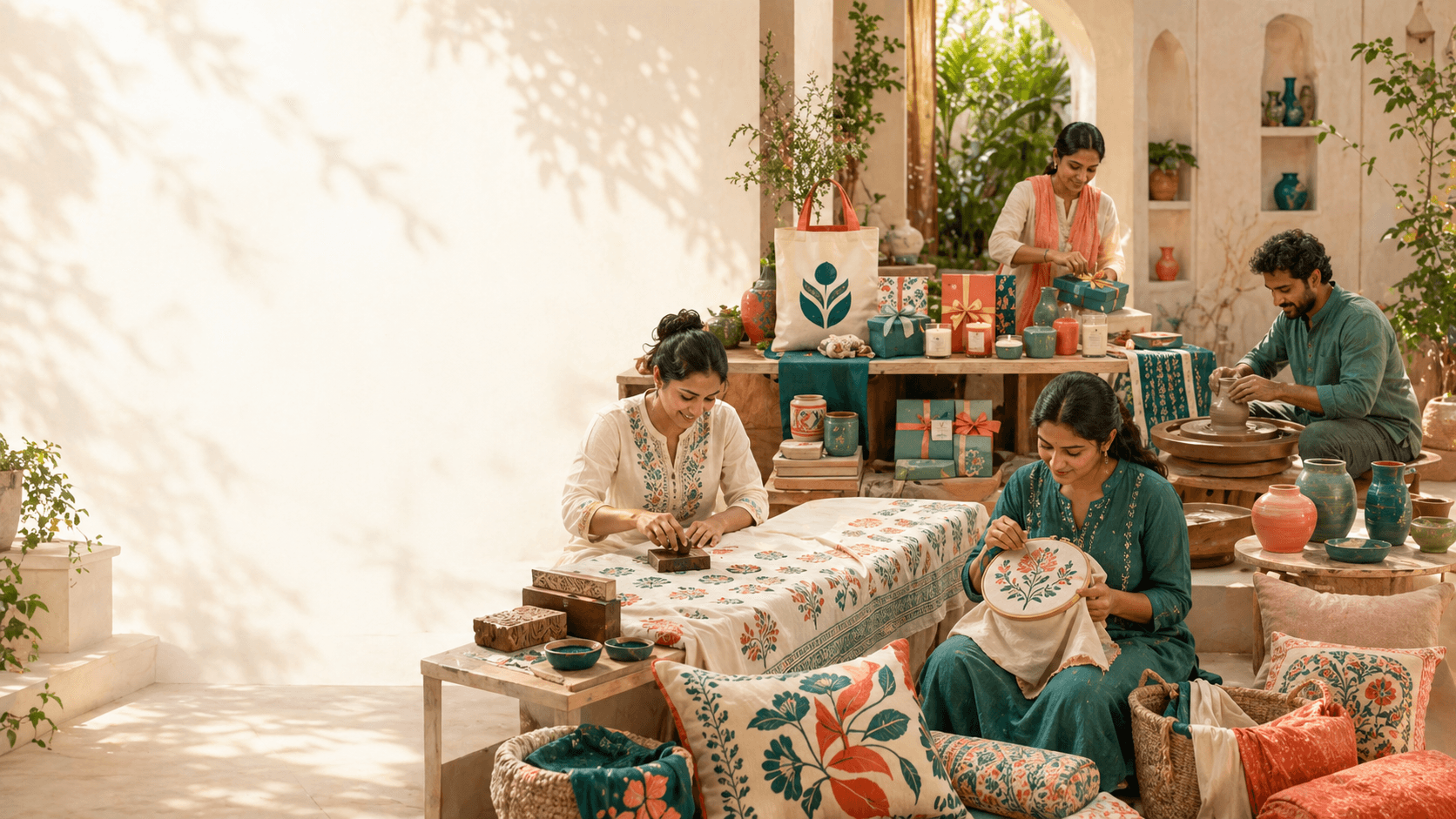 Artisan courtyard framing a craft heritage story for modern gifting